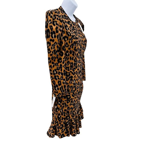 Bardot Animal Print Mini Dress Sz 4 Brown Leopard Party Stretchy Round Neck Zip - Picture 8 of 11
